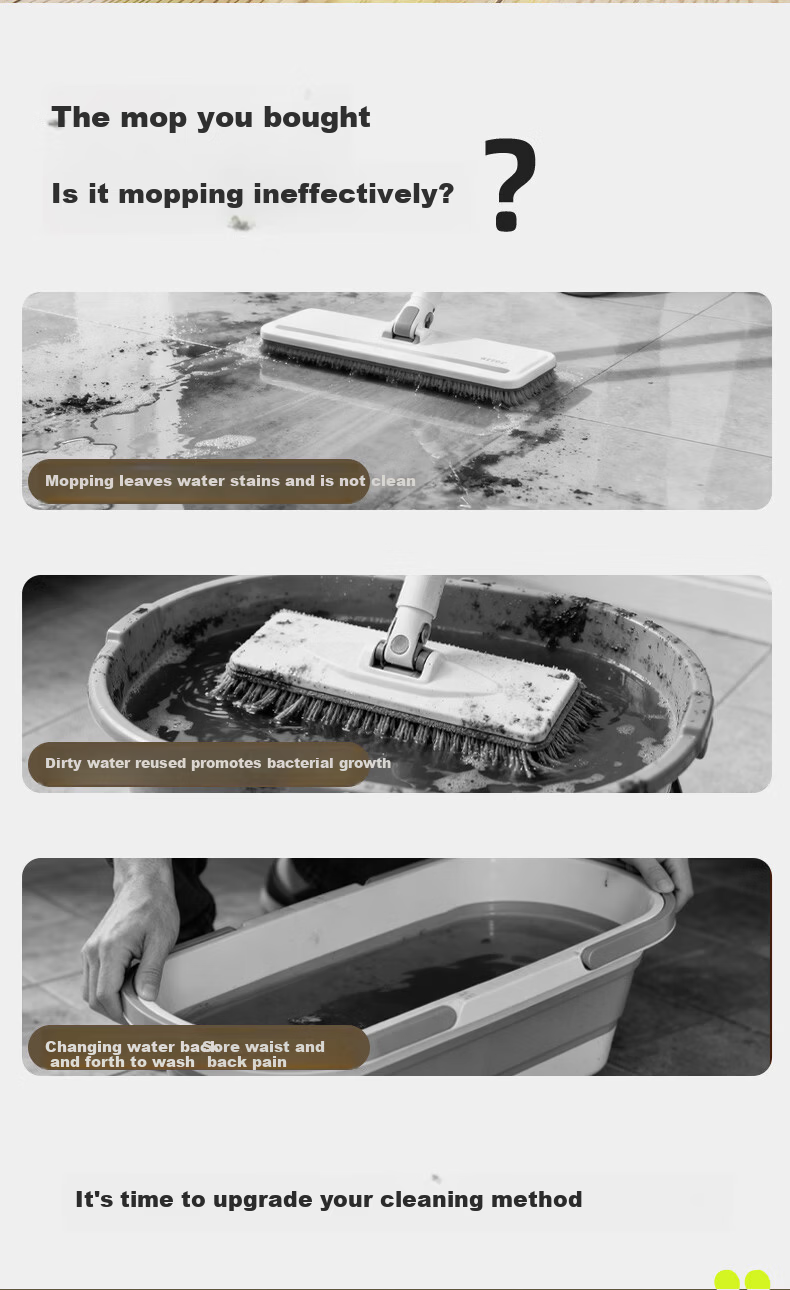 HoMettler Clean and Dirty Separation Flat Mop Household One-Drag Clean Hands-Free Washing 2025 New Scraper Double Rod Double Mop 6 Mop Cloths 3