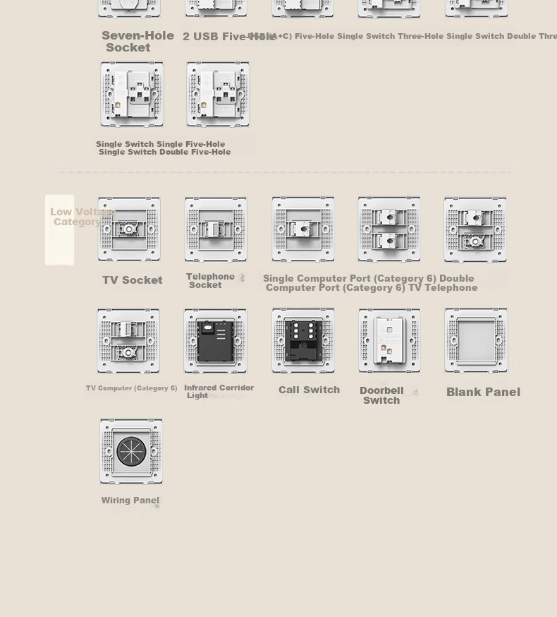 CHNT Switch Socket No-Paint Cream Style Large Panel Socket Faceplate Concealed X1M One-Gang Two-Way Control Phantom Silver Gray 46