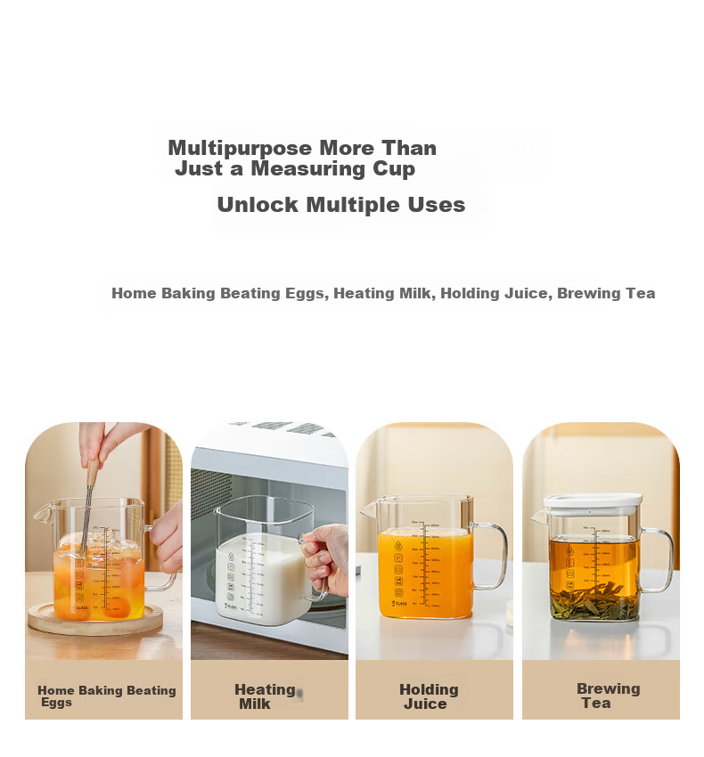 CRISTALGLASS High Borosilicate Glass Measuring Cup Heat-Resistant Transparent Milk Beating Cup Household Baking Measuring Cup with Lid 13