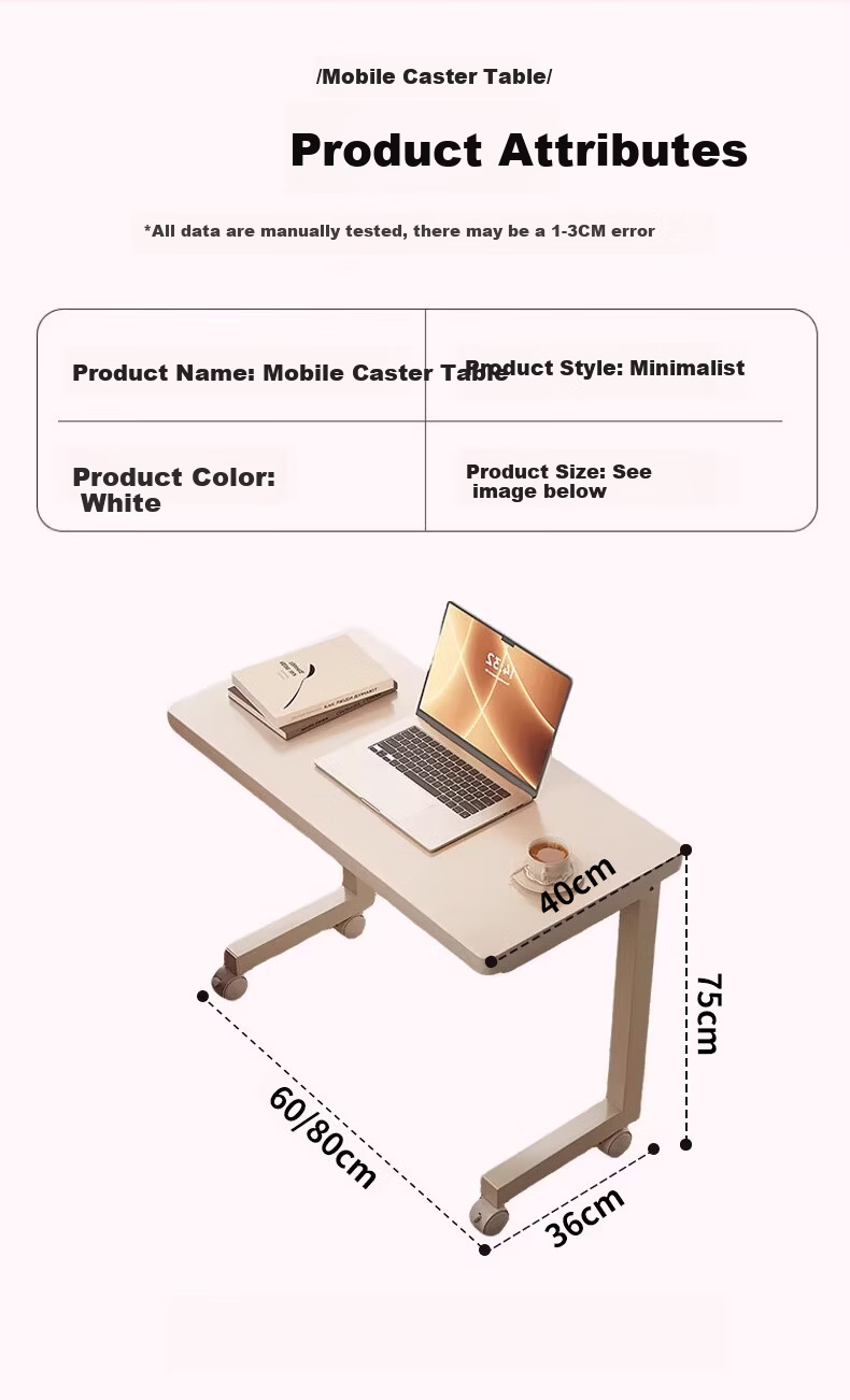 Yaoying Mobile Computer Desk Bedside Table Student Study Desk Home Simple Office Desk YLZ09 White 60*40cm 5