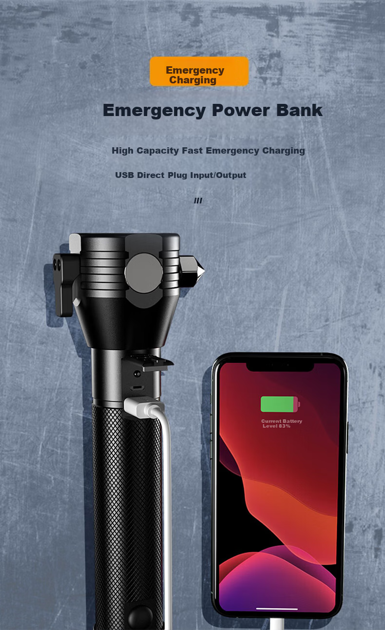 Jujingyang Solar Flashlight High Brightness Self-Defense Buzzer Strong Magnet Work Light Multifunctional Car Emergency Window Breaker Safety Hammer 14