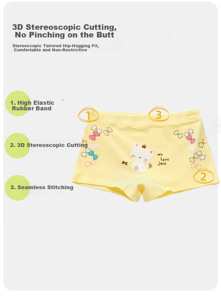 9i9 Kids Girls Boxer Briefs Children's Four-Point Shorts Baby Cotton A-Class F7 Cat Pattern 5-Pack L 5