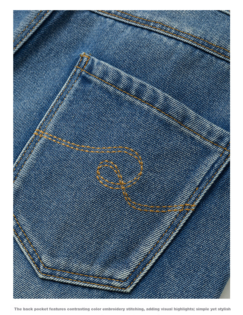 Chuyu Focus Acetate Puff Soft Denim Women's 2025 New Mid-Waist High Street Embroidered Wide-Leg Pants Sky Blue 28 40