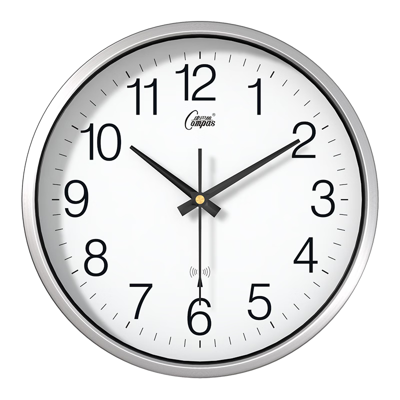 Compas Radio-Controlled Clock Automatic Time Synchronization Exam Room Living Room Metal Wall Clock 2037 Silver (35cm)