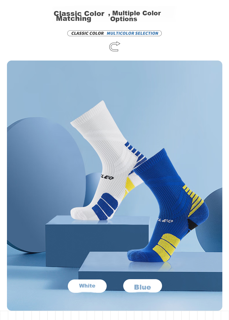VICLeO Children's Mid-Calf Soccer Socks with Terry Bottom, Non-Slip Professional Running Sports Training Socks V621364 Blue S Size 5