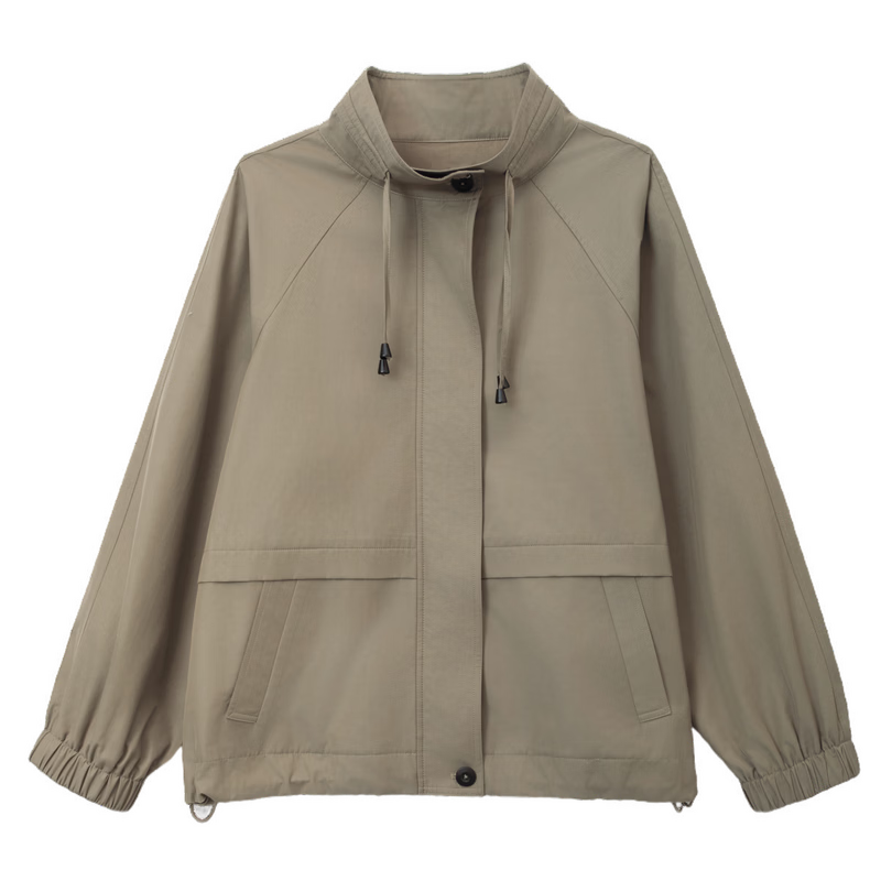 Demana [Cloud Oxygen Cotton Series] Autumn Drawstring Stand Collar Elastic Cuff Loose Slimming Trench Coat for Women Premium
