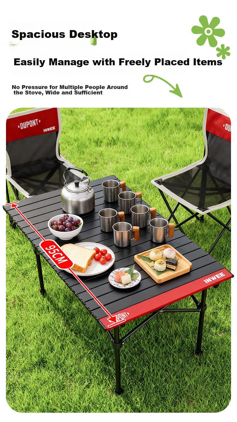 DU PONT Camping Gear Full Set Outdoor Folding Table and Chairs Picnic Balcony Leisure Portable Egg Roll Table Travel Three-Piece Set 4