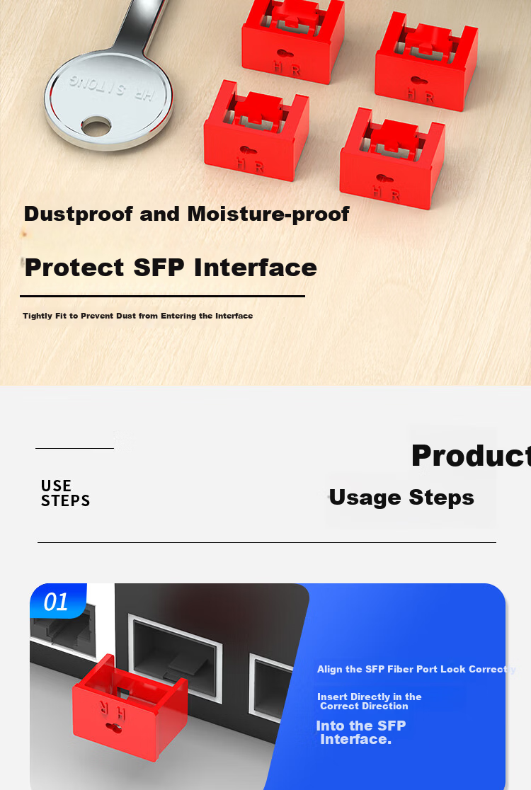 Hengrui Stone SFP Fiber Optic Port Dustproof Cap Network Port Removable Seal Lock Data Protection Anti-Leakage Optical Port Lock Black 10 Locks + 1 Key 4