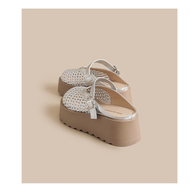 ZHR Baotou Women's Thick-Soled Roman Woven Slip-On Lightweight Outdoor Sandals LR30 Beige Size 37 16