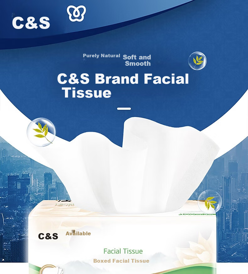 C&S 3-Ply Facial Tissues 100 Sheets x 6 Packs S Size Bulk Pack for Hotel Restaurant Commercial Home Use Napkins 1