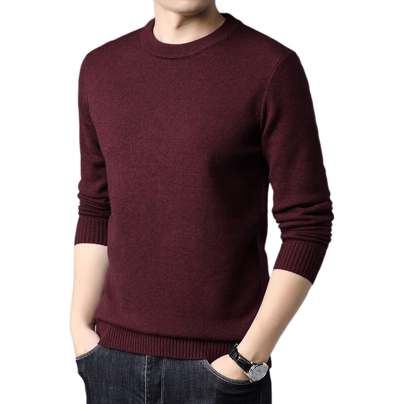 Hengyuanxiang Solid Color Thickened Crew Neck Sweater Men's Mid-Aged Knitted Thermal Base Layer