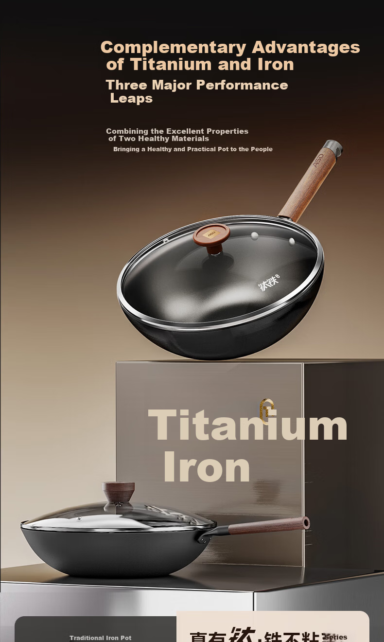ASD Titanium Non-Stick Iron Wok 30cm Induction Cooker Compatible CF30T8Q 5