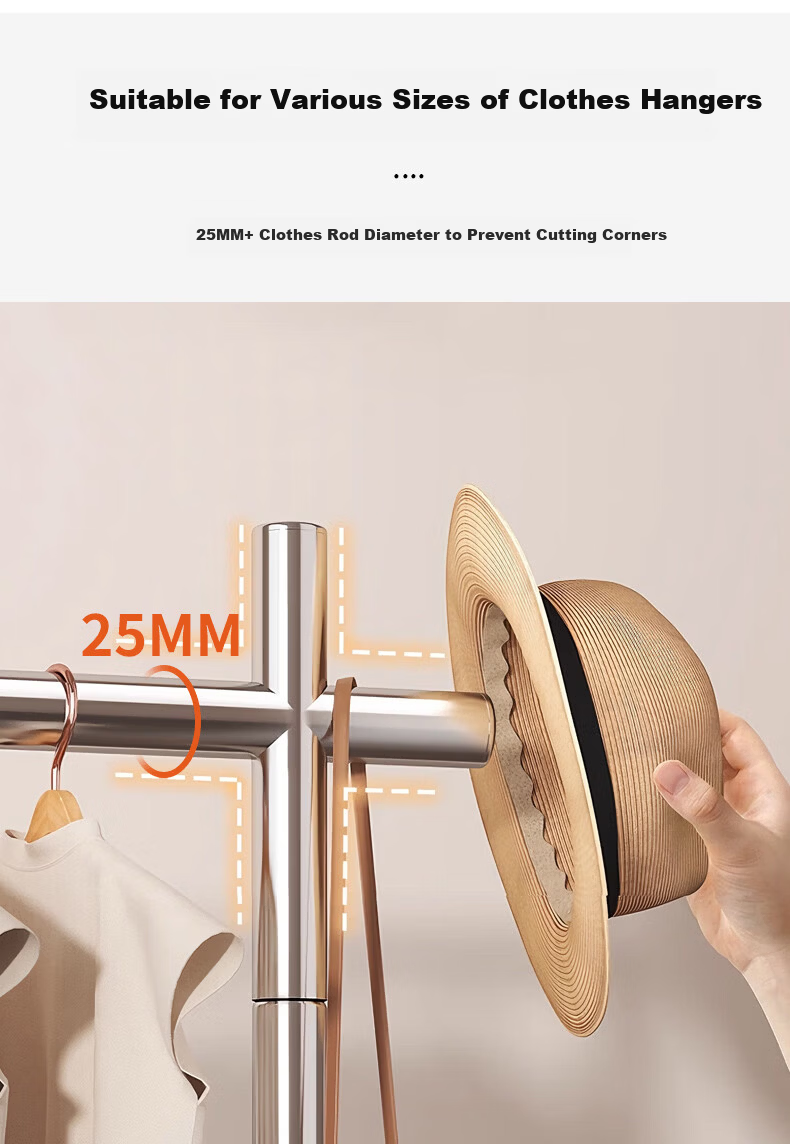 Yaoying YJ11 Stainless Steel Floor Clothes Rack Single Rod Garment Hanger for Bedroom Balcony 120x170cm 11