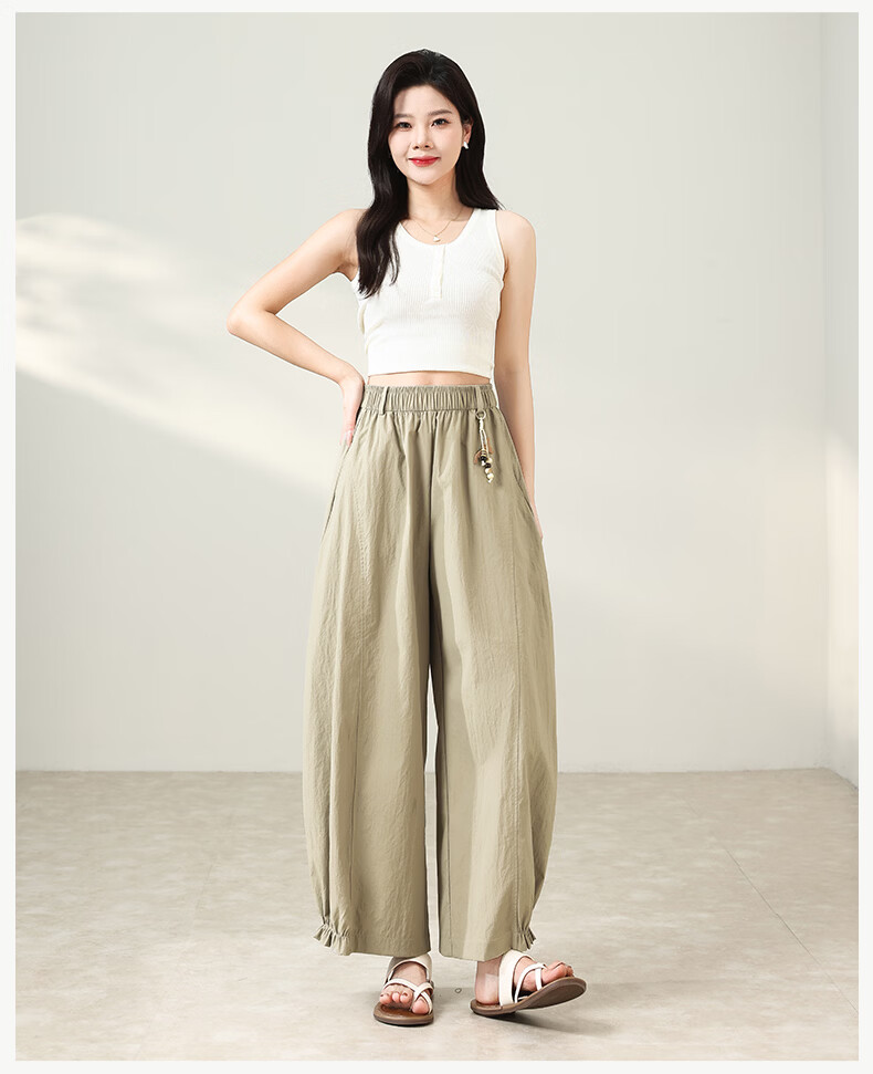 Langsha Flower Bud Wide-Leg Pants for Women 2026 New Summer Thin High-Waist Loose Lantern Pants Commuter Casual Balloon Trousers 25