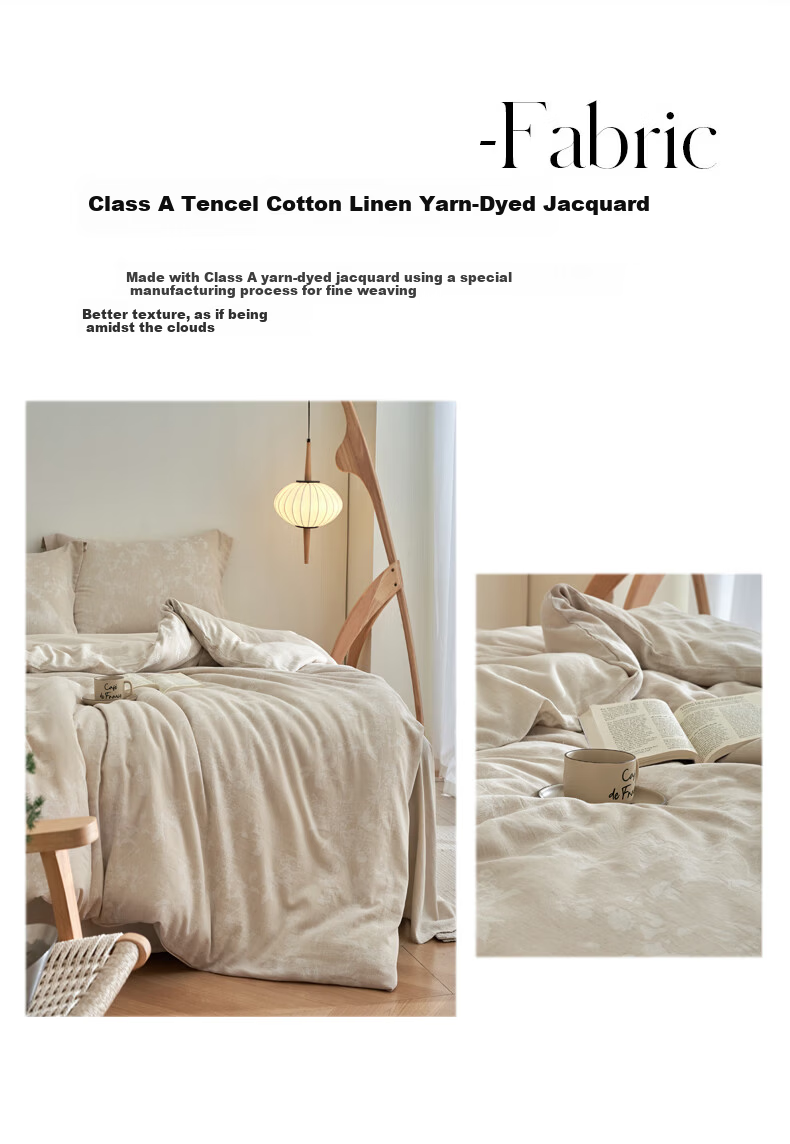 Jiting Tencel Cotton Linen Luxury Jacquard 4-Piece Bedding Set - Elegant Gray, 1.5/1.8m Bed Sheet Style 7