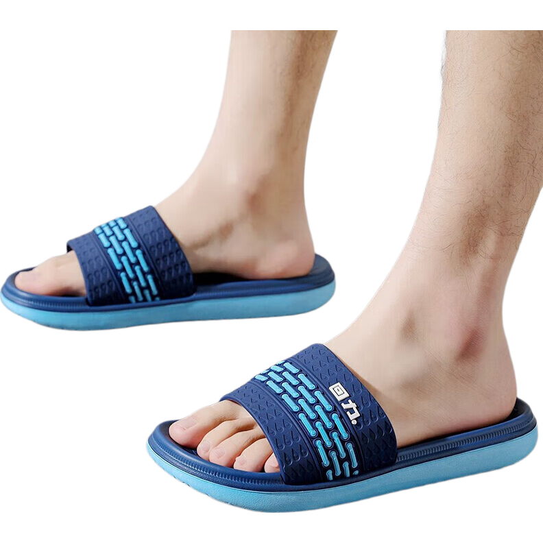 Huili Solid Color Simple Couple Slippers, Bathroom Indoor And Outdoor Fashionable Wear-Resistant Soft-Soled Outdoor Beach Sandals, Men's Style HL01801, Blue, Size 40