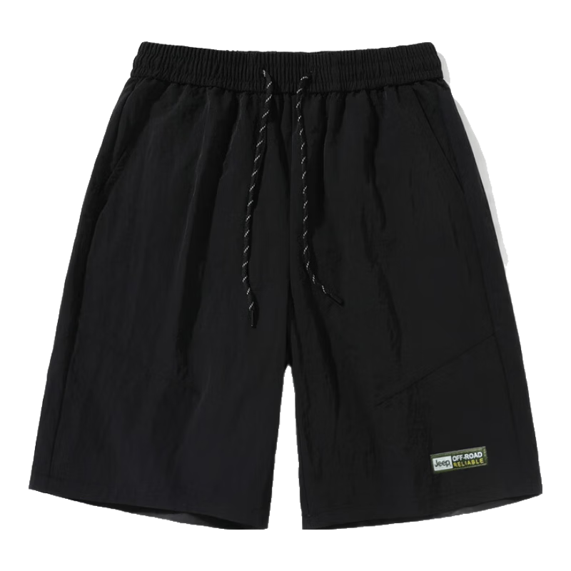 JEEP Men's Shorts, Summer Straight-Leg Loose Casual Five-Point Pants, Ice Silk Thin Mid-Length Trousers for Men, 001 Black, 2XL