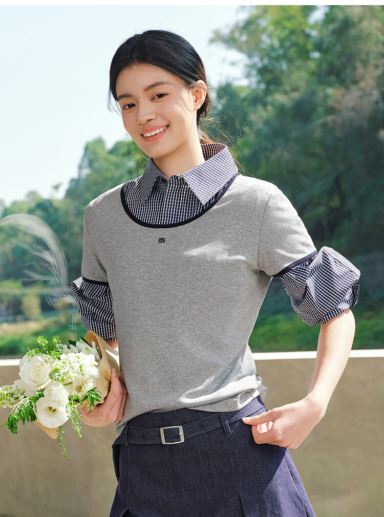 Semir Cooling T-Shirt | Mall Same Style Women's Summer Short Sleeve Color Block U-Neck Slim Fit 2026 Top 101326100003 14