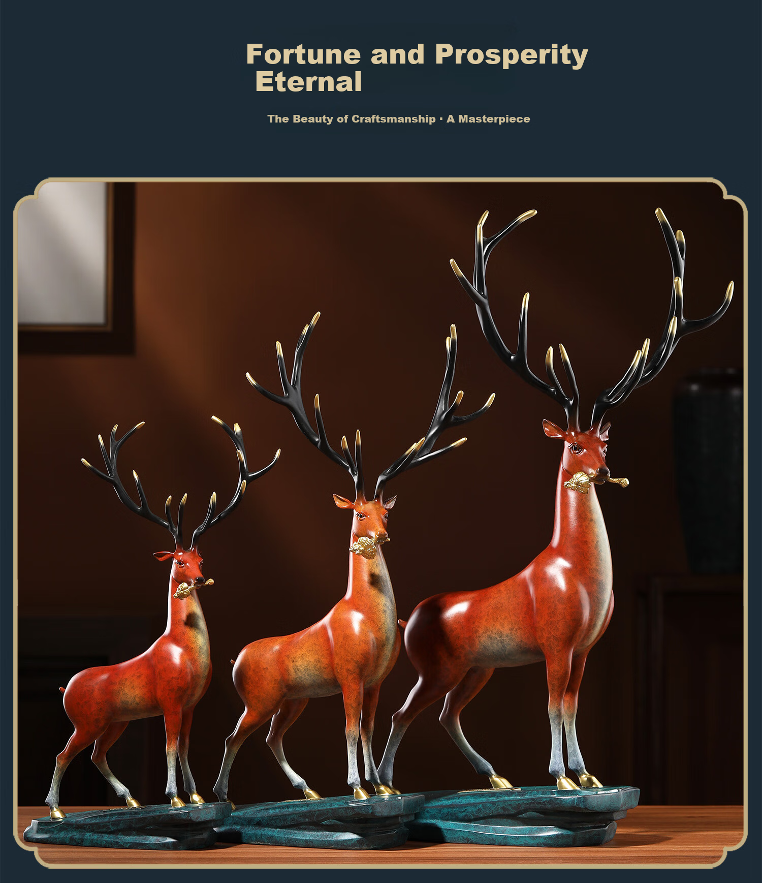 Daming Copper Craftsman Copper Deer Ornament - Prosperity and Longevity Deer Figurine for Living Room and Office Desk, Chinese Style Creative Home Decor, Housewarming Gift 10