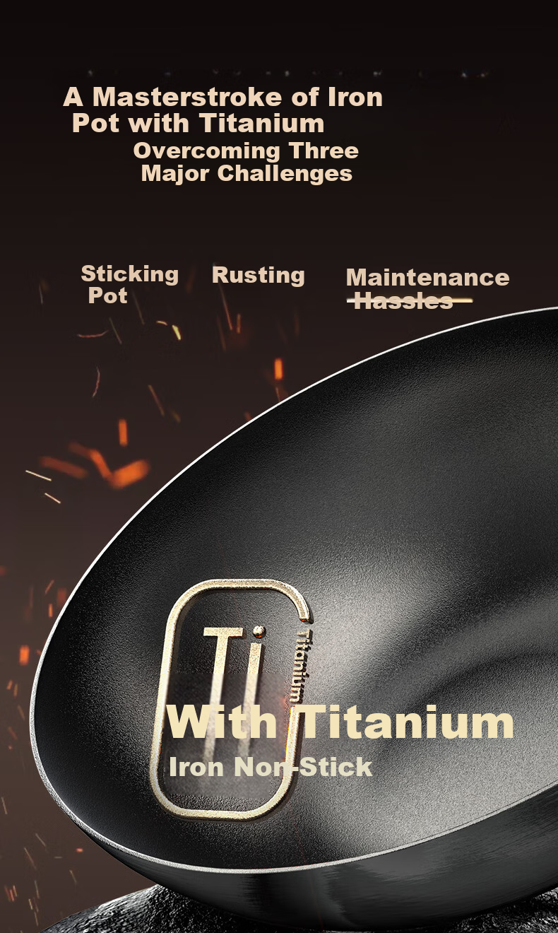 ASD Titanium Non-Stick Iron Wok 30cm Induction Cooker Compatible CF30T8Q 2