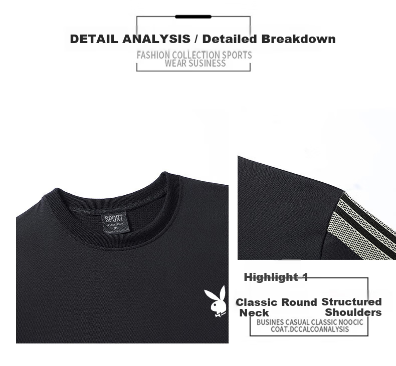 Playboy Men's Long Sleeve T-Shirt and Pants Set Spring Autumn Casual Sports Two-Piece Black L 5