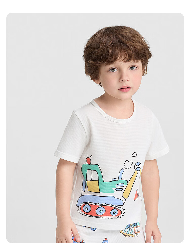 Balabala Baby Summer Pajama Set Air-Conditioned Clothing Anti-Cold Children's Homewear Toddler Short Sleeve Cotton Set 12
