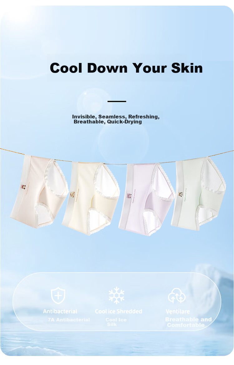 Hodo Girls' Ice Silk Comfortable Breathable Developmental Period Triangle Underwear Summer Thin Antibacterial Seamless 4-Pack 2