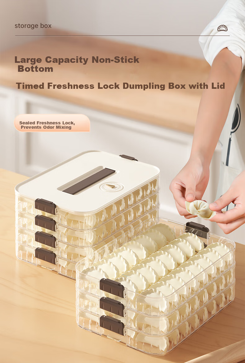 DOCOXO Dumpling Storage Box Food-Grade Dumpling and Wonton Fresh-Keeping Container Essential Kitchen Refrigerator Box [Two Layers One Lid] 1