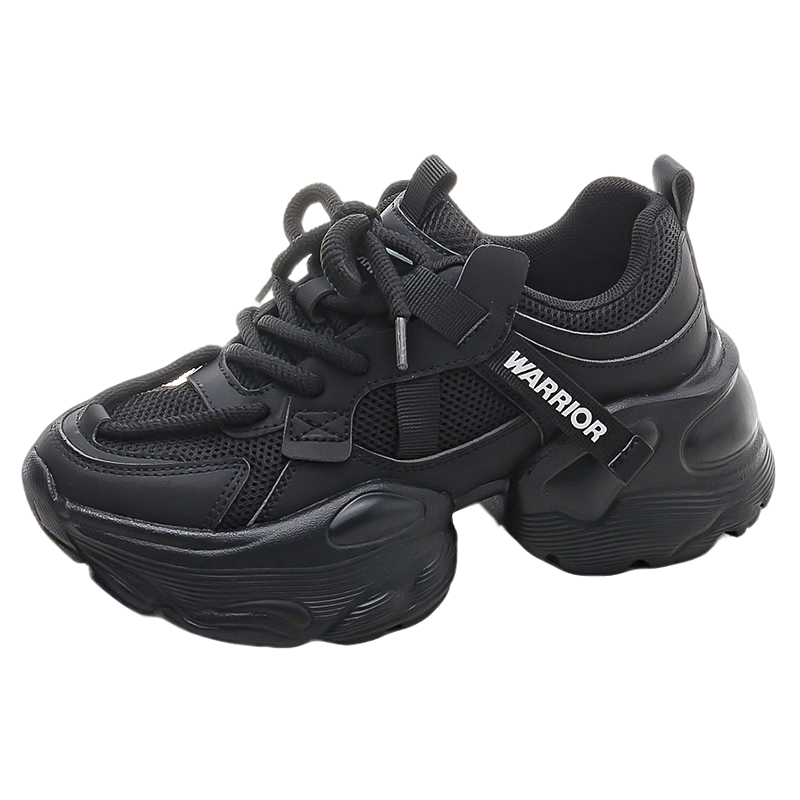 Warrior Dad Shoes Women Thick Sole Height Increasing Lightweight Breathable Casual Sports Shoes 335 Black 36