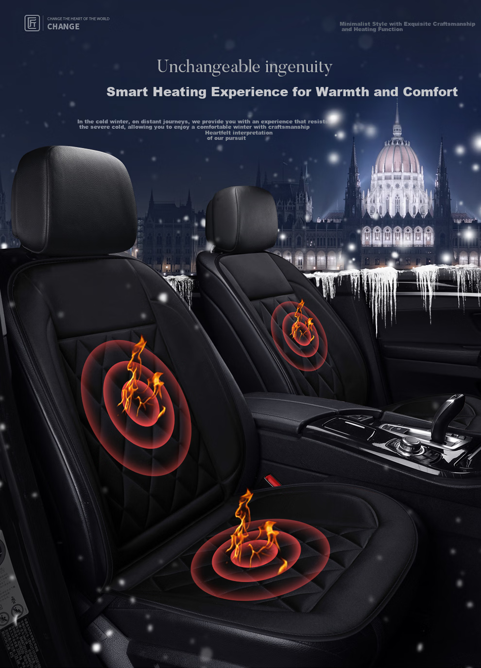Digalun Car Heated Seat Cushion 12V Three-Piece Set Business Black Winter Rear Seat Electric Heating Pad 1