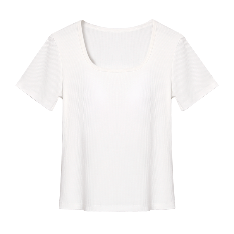 Hodo Women's T-Shirt 10A Antibacterial Smooth Modal Stretch with Chest Pad Textured Ribbed Versatile Outerwear Basic Short Sleeve Shirt