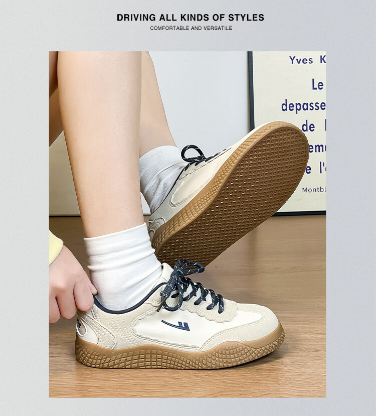 Warrior Training Shoes Versatile College Style Women's Fashion White Sneakers 818 Beige/Grey/Dark Blue Size 35 11