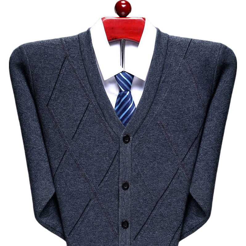 Hengyuanxiang Men's Knitted V-Neck Cardigan Loose Casual Knit Base Shirt for Middle-aged and Elderly Dad Gray L