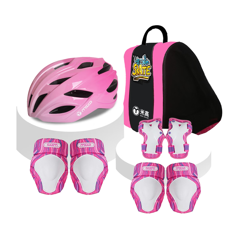 Migao Bicycle Protective Gear Set for Kids, Roller Skates, Skateboard, Helmet And Bag, Pink Small Size