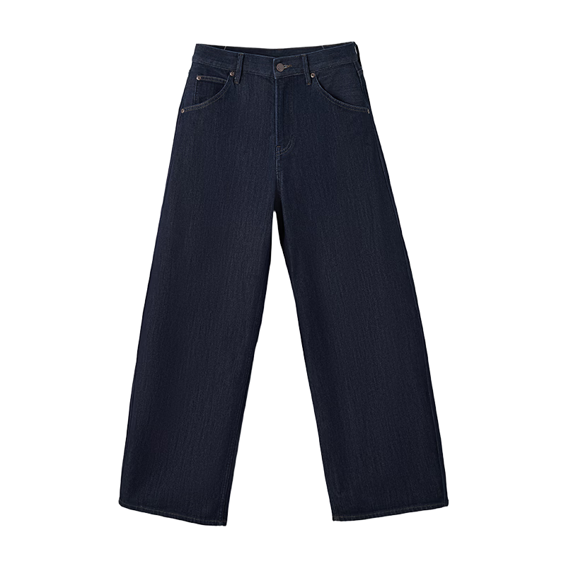 JD Jingzao Linen Curved Blade Women's Jeans Vintage Style Casual Pants 2026 New Spring Autumn Women's Trousers Retro Dark Blue 29