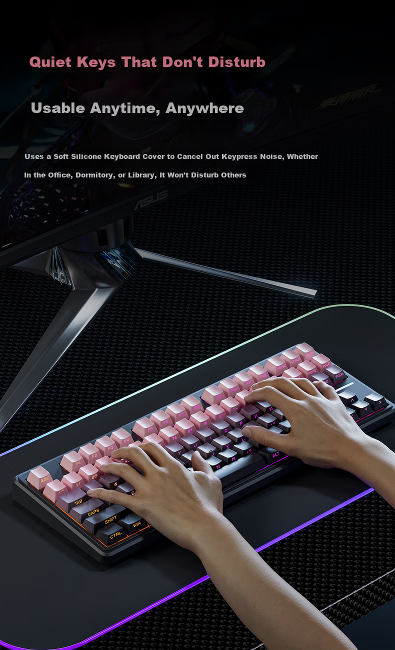 EWEADN V80 Wired Silent Mechanical Keyboard High-Quality Gradient Side-Printed 87-Key Portable RGB Backlit Gaming Office Laptop Peripheral for Women 3
