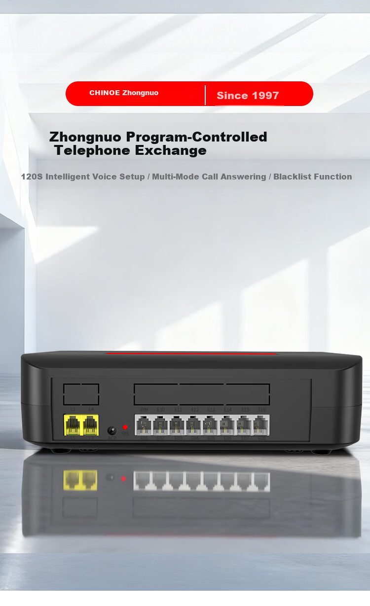 CHINO-E Programmable Telephone Exchange Group Enterprise Switchboard Internal Extension Hotel Desktop Plug-and-Play Switch 4 Lines 16 Extensions ZN860-416 1