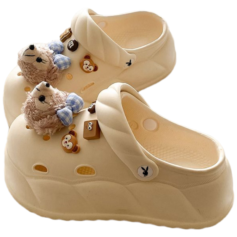 PLAYBOY Women's Sandals 2026 Summer Thick Sole Hollow Shoes Soft Comfortable Dual-Purpose Beach Shoes White Size 38/39