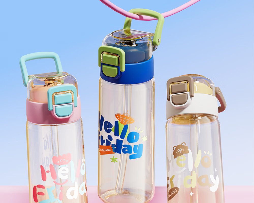 Fuguang Kids Straw Cup Girls Summer PPSU Plastic Water Bottle Dual Drinking Cup Student High-Value Large Capacity Sports Water Bottle 26