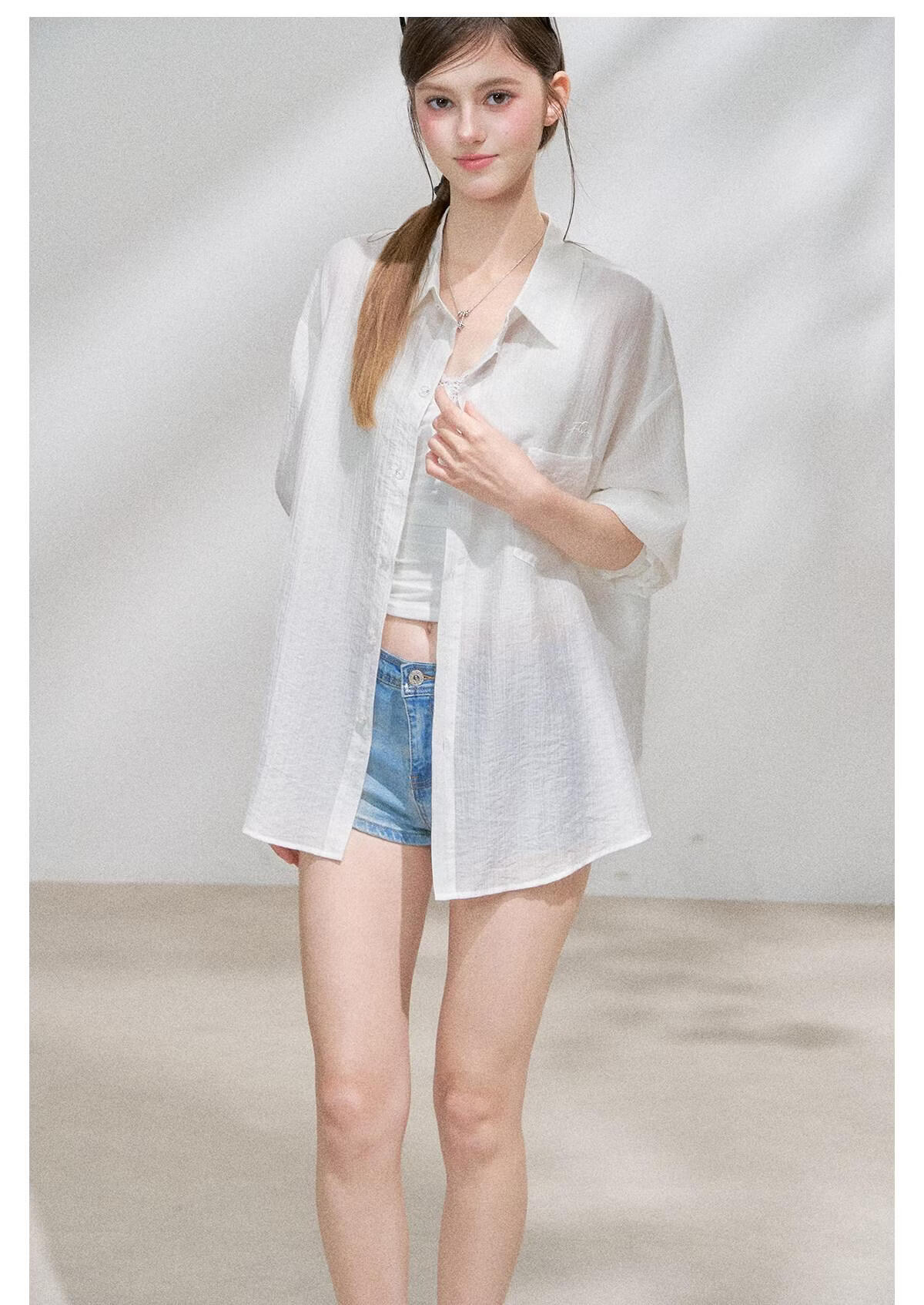 ICH MODE "Spring Light Leisure" Lyocell Sun Protection Long Sleeve Shirt Women Lazy Style Thin Jacket White M 46
