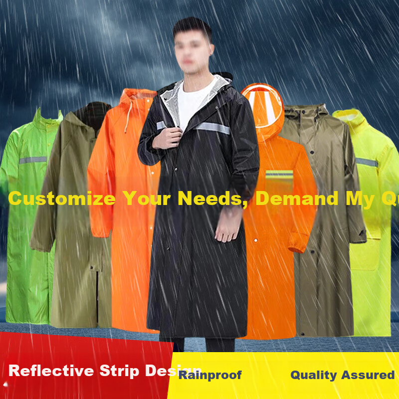 Beifute Long Raincoat Full Body Anti-Rain Hooded One-Piece Windbreaker Rain Poncho Security Outdoor Construction Safety Adult Extended Thickened High-Visibility Reflective Strips Random Style Delivery 1