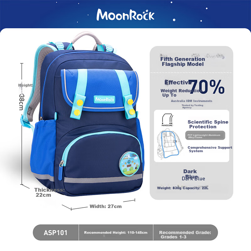 MoonRock Flagship Model 4-Level Adjustable 70% Load Reduction Lightweight Purple Backpack for Primary School Grades 1-3 Spinal Protection