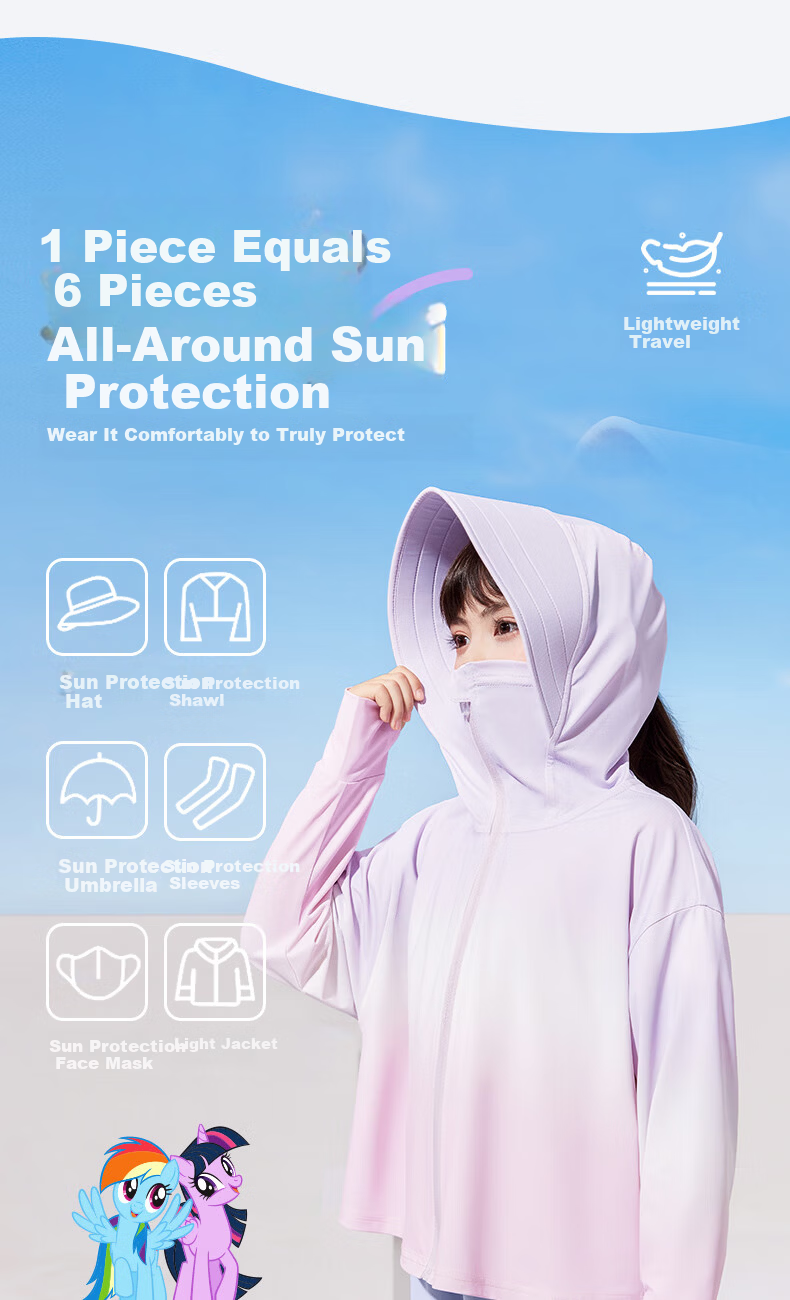 My Little Pony Girls' Summer UV Protection Gradient Outdoor Sun Protection Jacket Purple Gradient Size 120 11