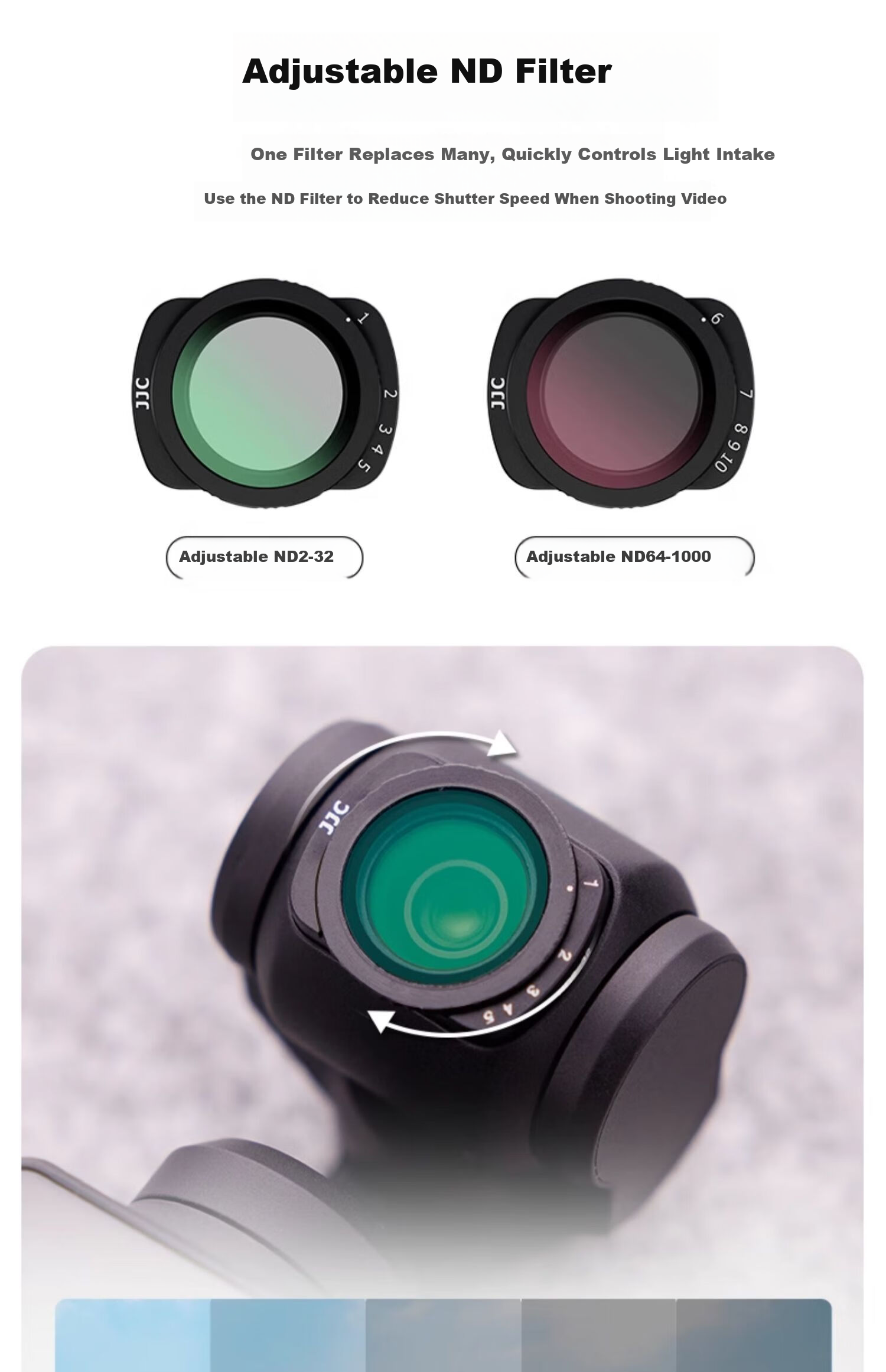 JJC DJI Pocket 4 Filter Kit Compatible with Pocket 3 CPL Polarizer Adjustable ND Neutral Density Soft Black Filter Accessories 9