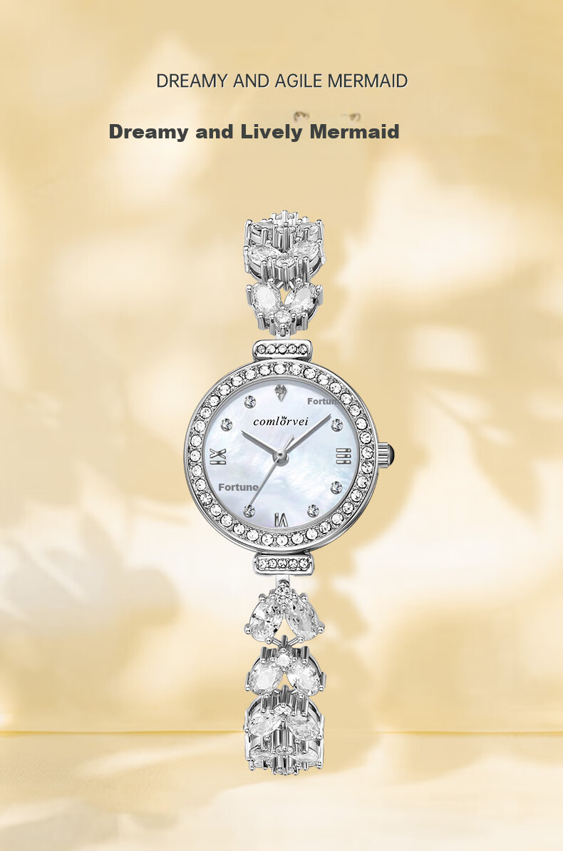 COMLORVEI Mermaid Heart-Shaped Diamond Inlaid Bracelet Watch Delicate Sweet Versatile Waterproof Quartz Fashion Ladies Student Wristwatch D692 1