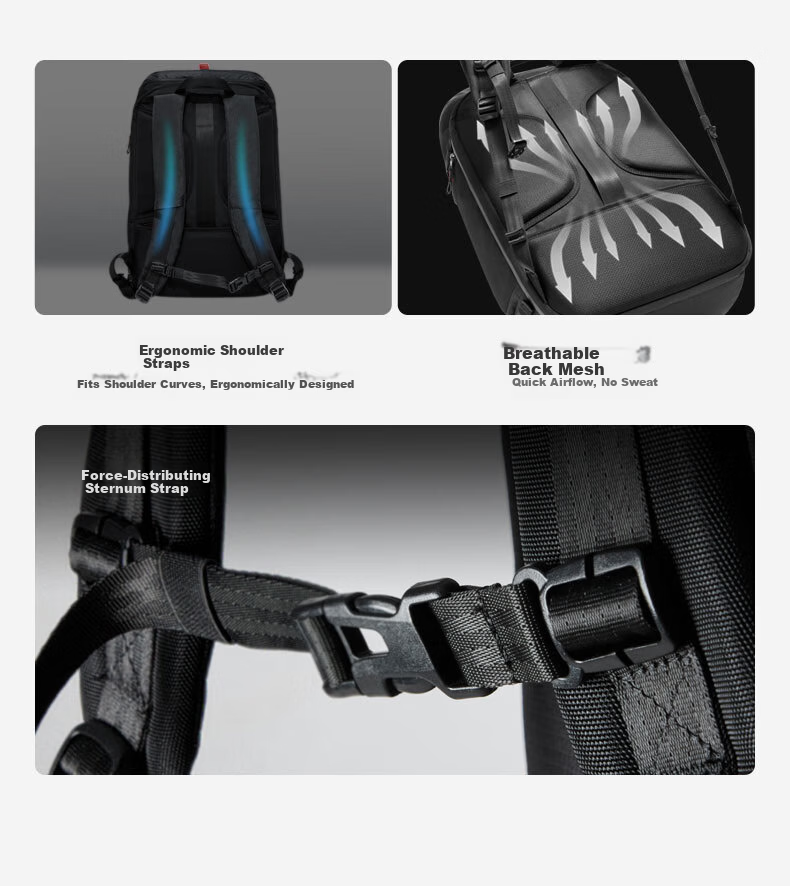 Inateck 40L Large Capacity Travel Backpack Men's Long-Distance Business Trip Dual Shoulder Luggage Bag Black 13