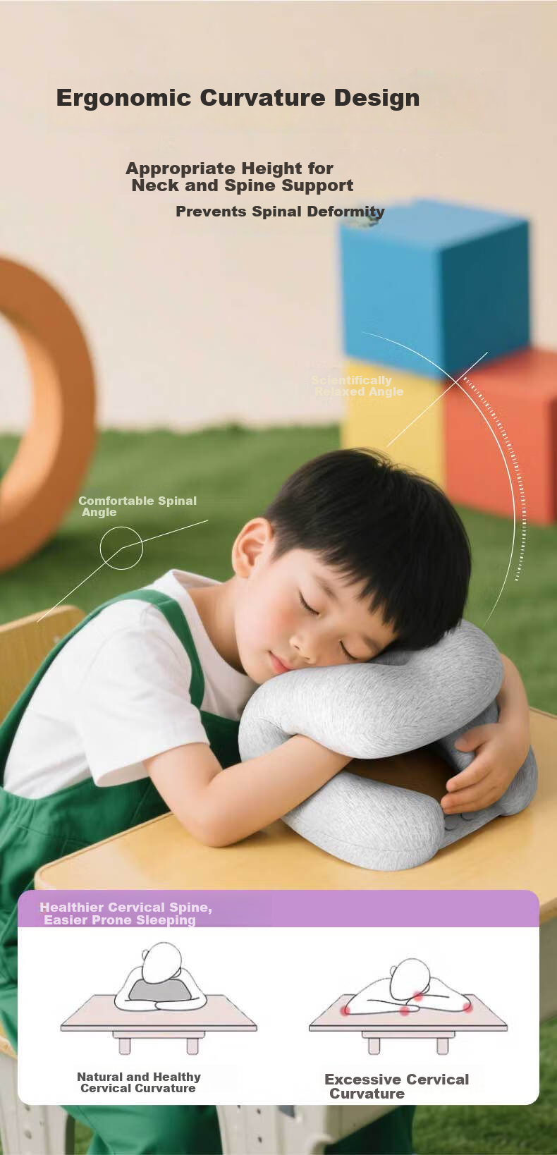 YUZHAOLIN Nap Pillow for Elementary School Students, Face-Down Sleeping Aid, Children's Summer Ice Silk Face-Down Pillow for Nap Time, Classroom Desk Neck Protection Pillow 7