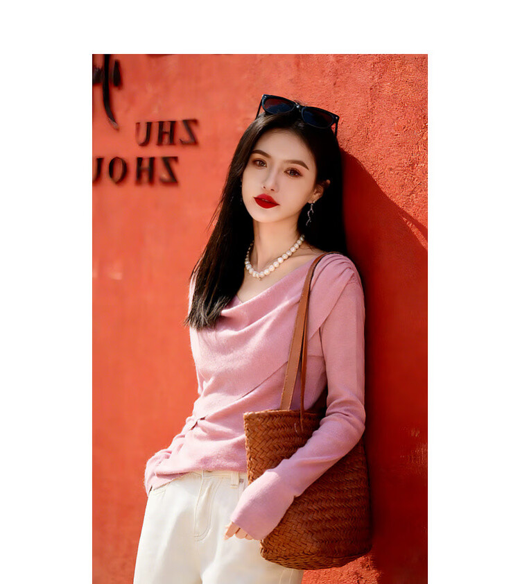 MT Heartbeat Knitwear Spring Elegant V-Neck Long Sleeve Wool Blend Sweater for Women 8