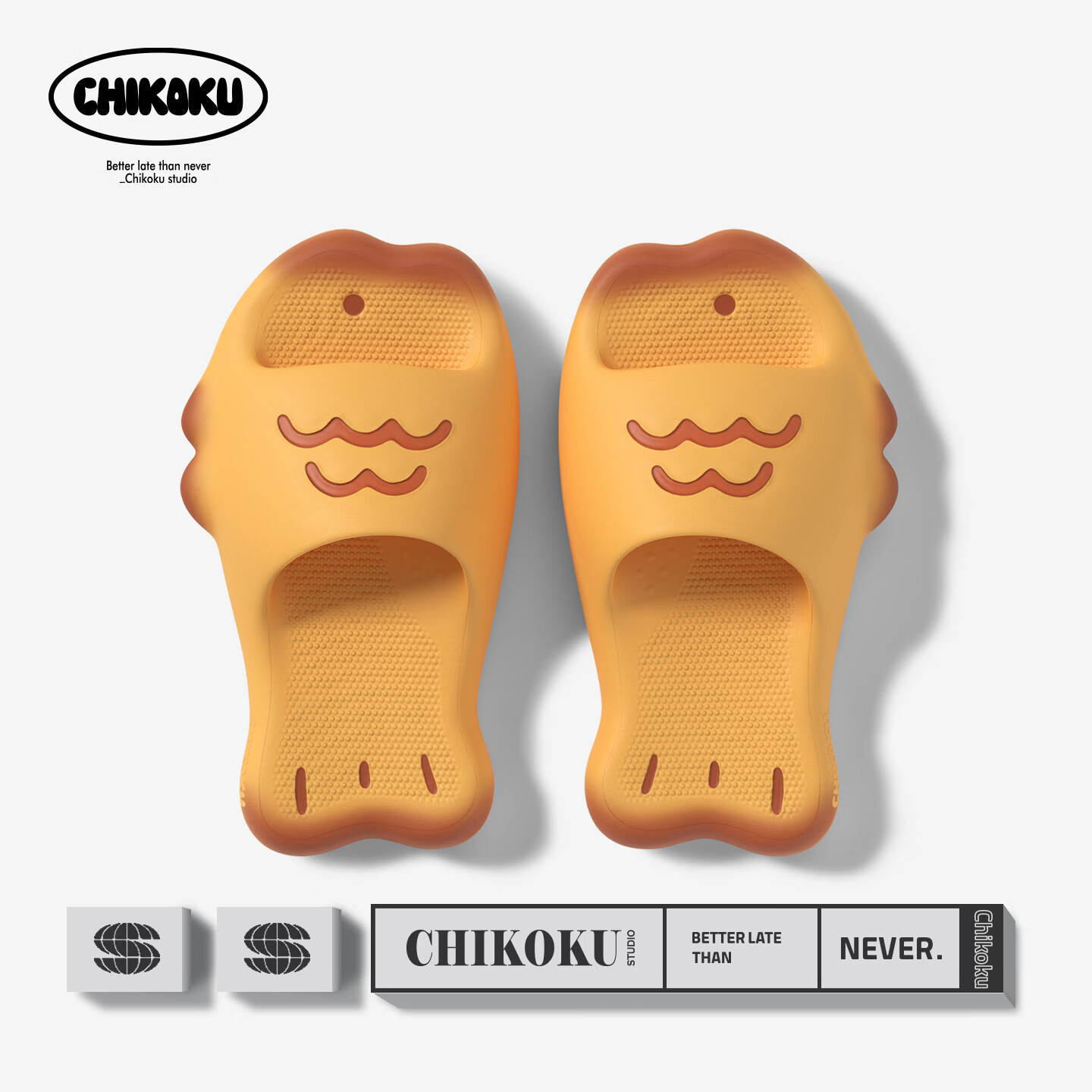 Chikoku Cute Taiyaki Slippers Women Home Thick Sole Non-Slip Slide Sandals Couples Outdoor Summer Slippers Men