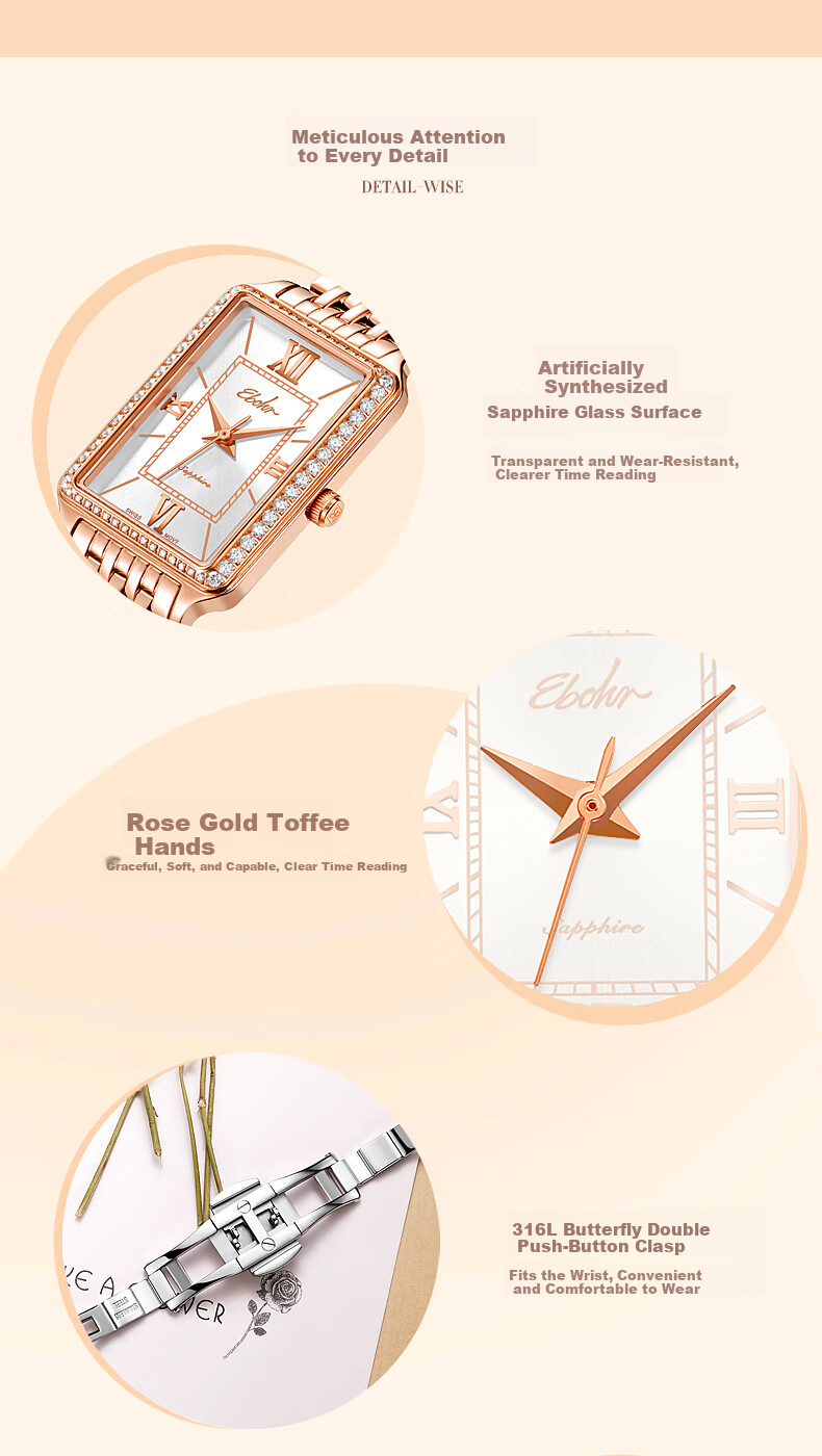 EBOHR Women's Vintage Steel Band Quartz Small Square Watch Ladies Genuine Brand Birthday Christmas Valentine's Day Gift for Girls 11